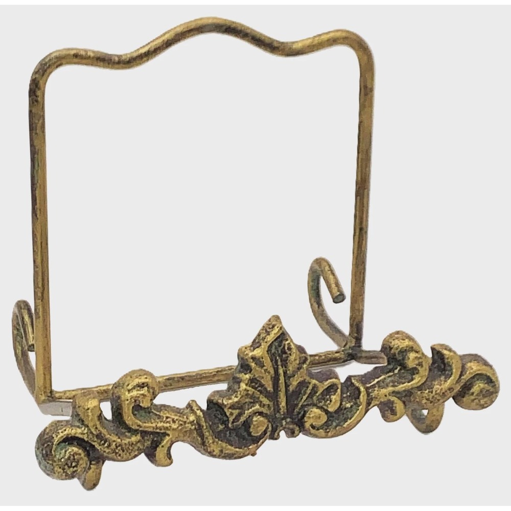 Cat Miniature Art Drawing in Lavish Gold Frame Iron Tabletop Easel Vintage 90s - Picture 5 of 10